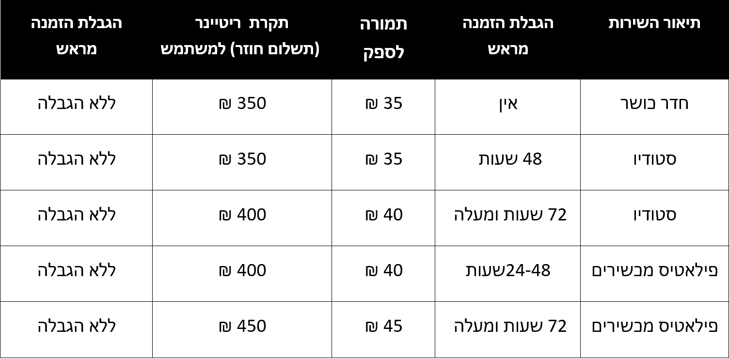 שירותים ותעריפים
